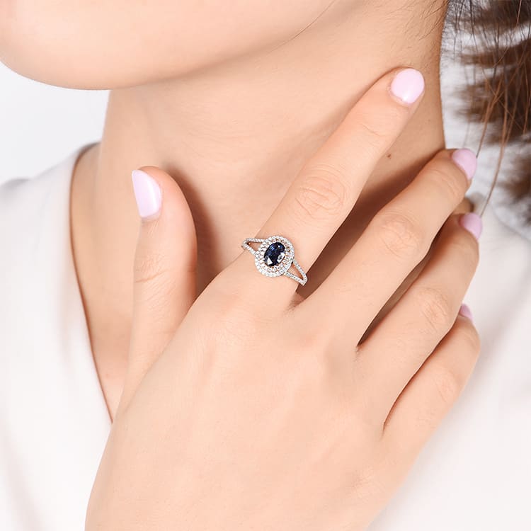 Blue Sapphire Double Halo Ring