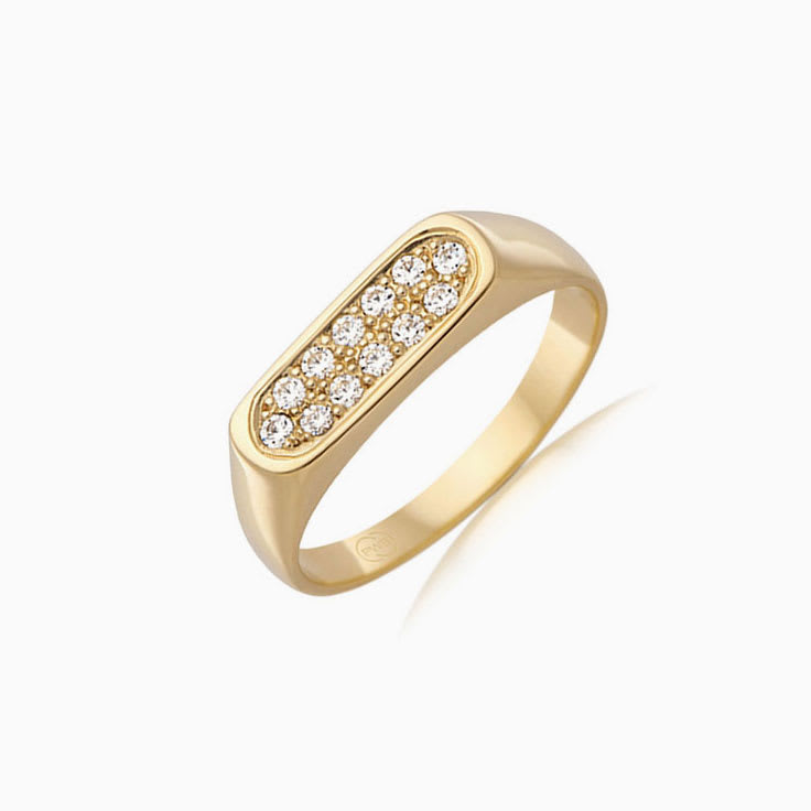 Diamond Studded Rectangle Signet Ring