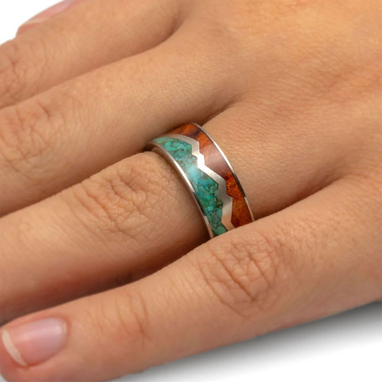 Mens Turquoise Band with Silver And Wood