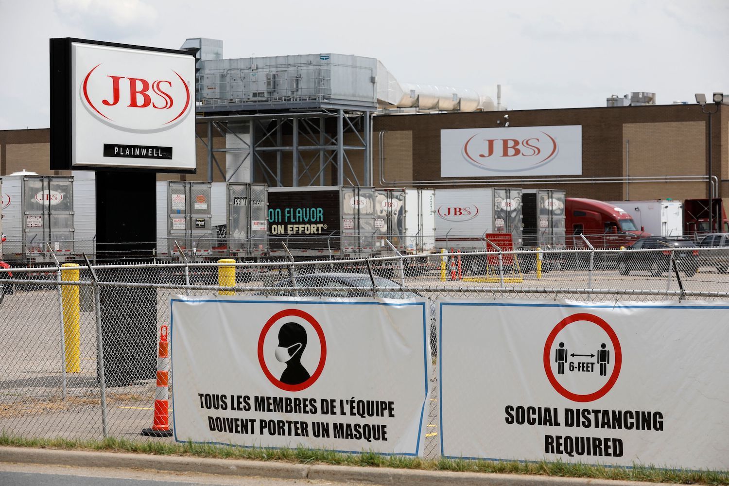 The JBS meat placing plant is viewed in Plainwell, Michigan on June 2, 2021.