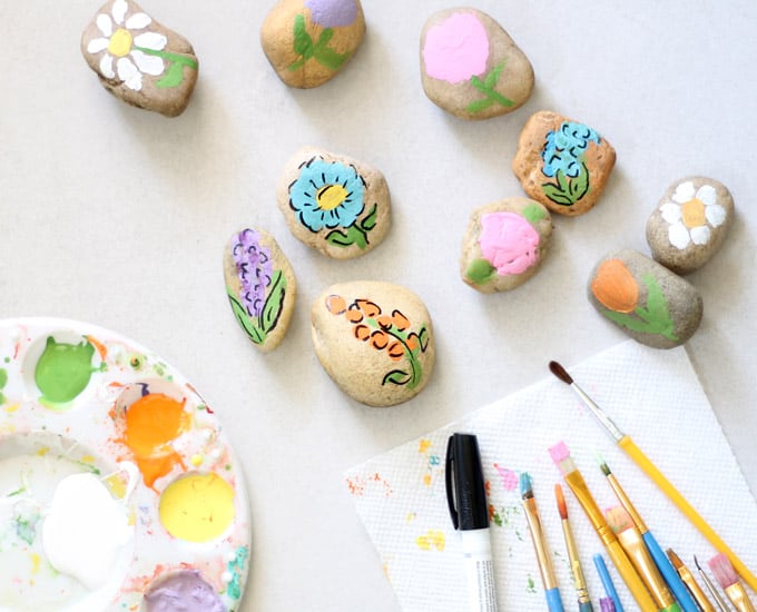 Flower painted rocks 