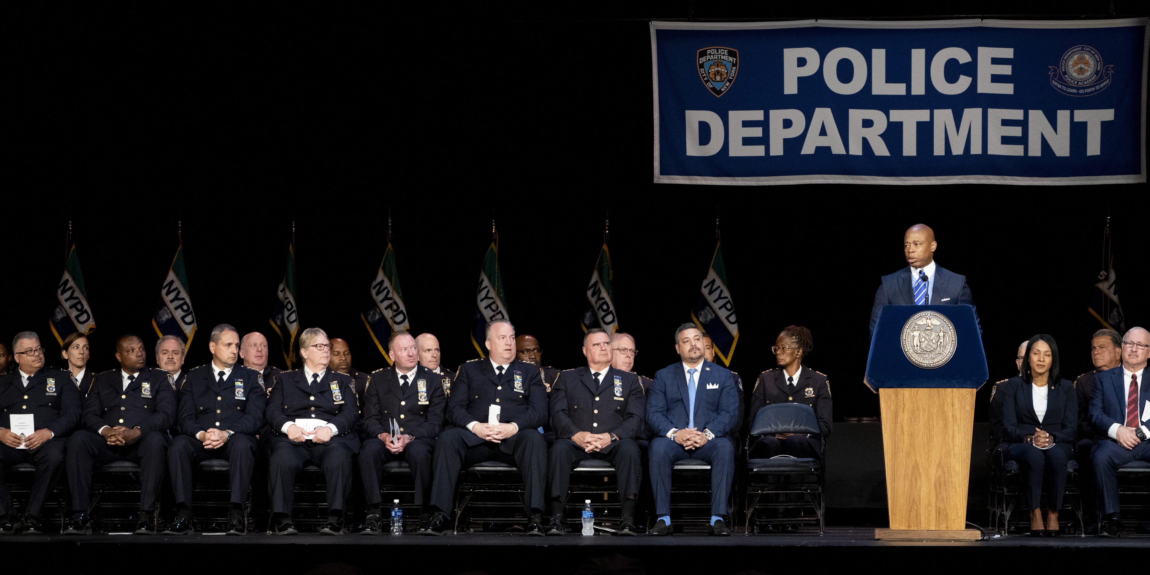 UNITED STATES -July 25: New York City mayor Eric Adams speaks during the NYPD graduation at  Madison Square Garden Tuesday, July, 25, 2023.  (Photo by Barry Williams for NY Daily News via Getty Images)