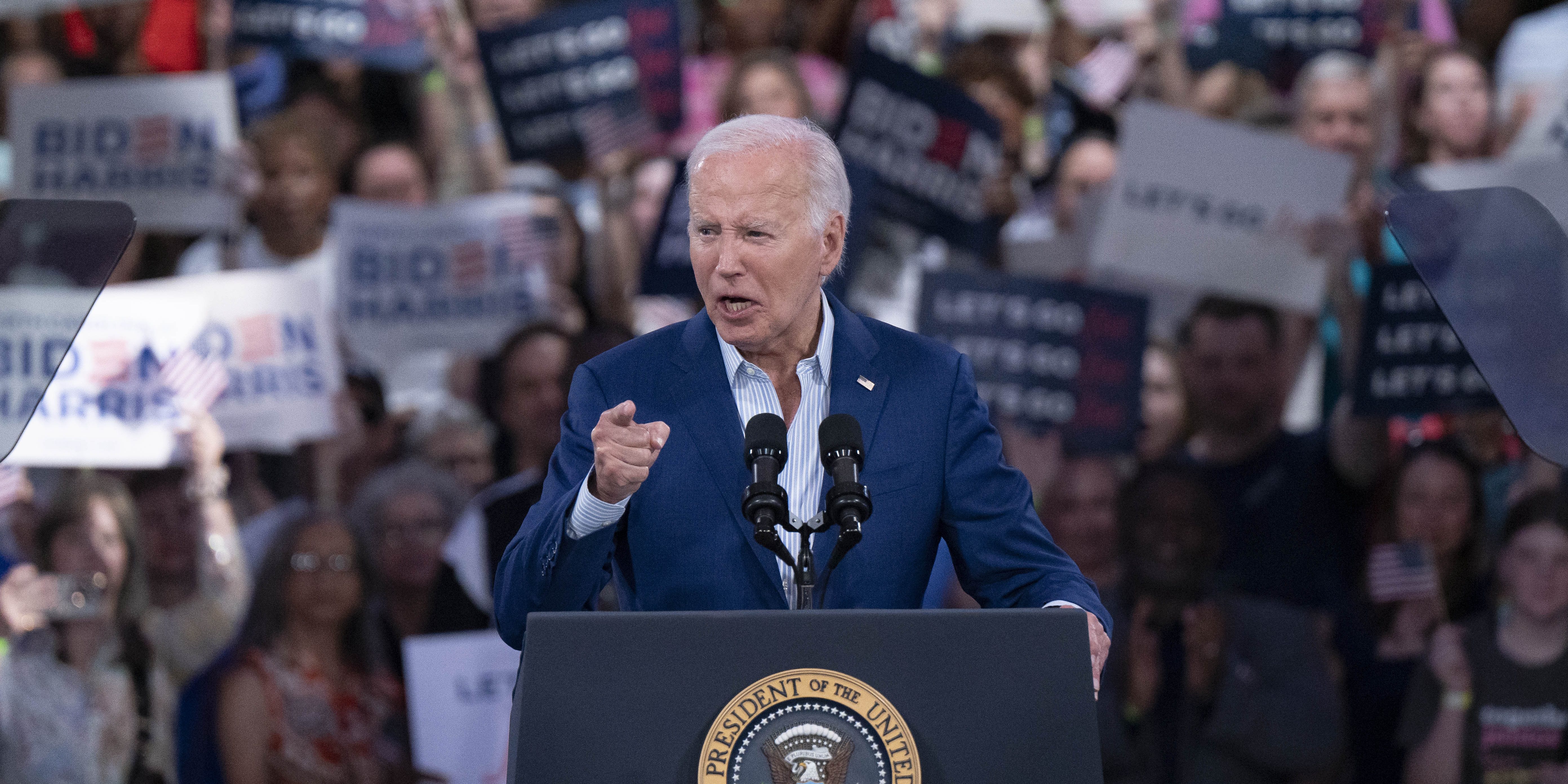 U.S. President Joe Biden speaks at a post-debate campaign rally on June 28, 2024 in Raleigh, North Carolina. Last night President Biden and Republican presidential candidate, former U.S. President Donald Trump faced off in the first presidential debate of the 2024 campaign. (Photo by Allison Joyce/Getty Images)