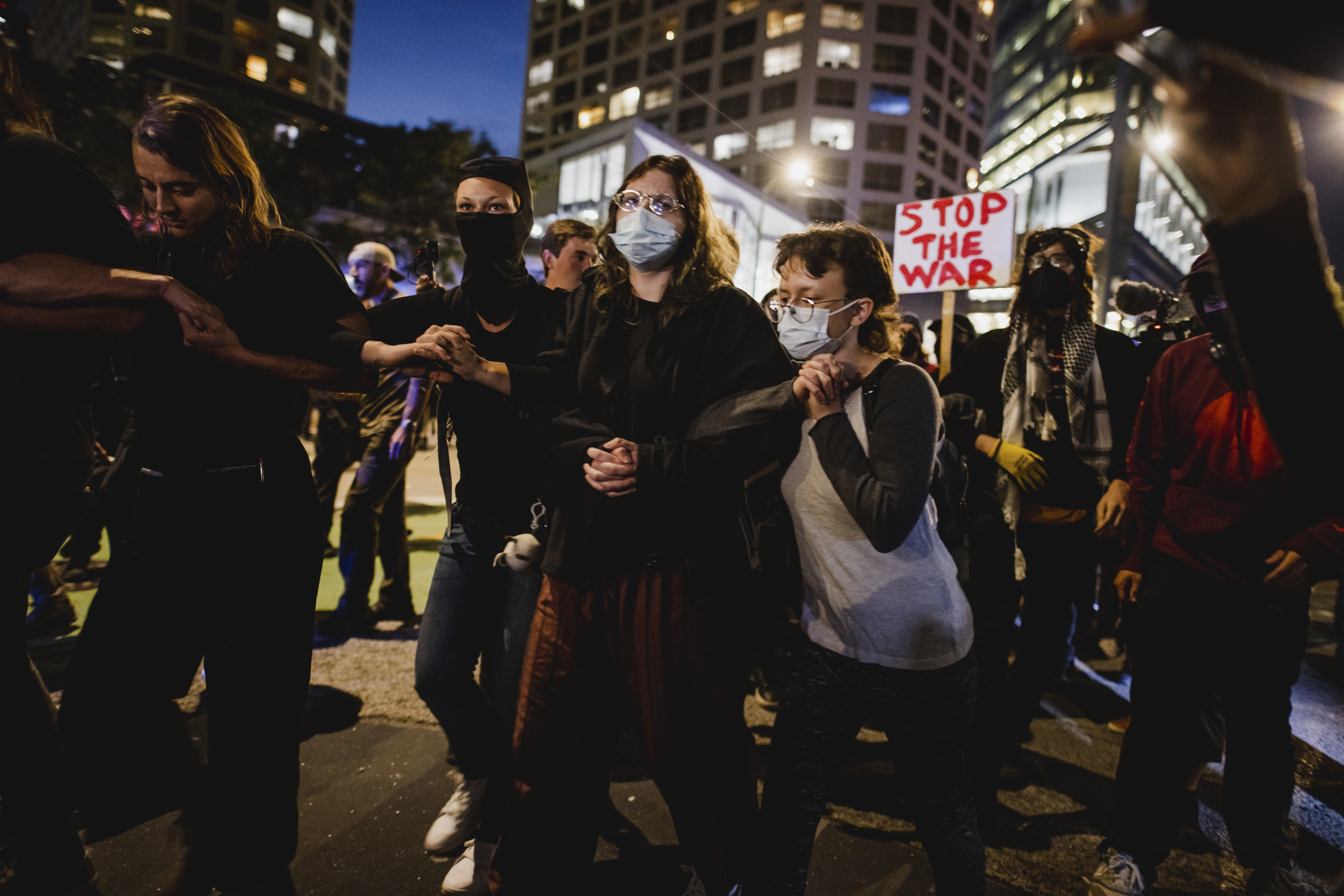 Pro-Palestine protesters rally in front of the Israeli consulate in Chicago, United States, on August 20, 2024, during the Democratic National Convention.