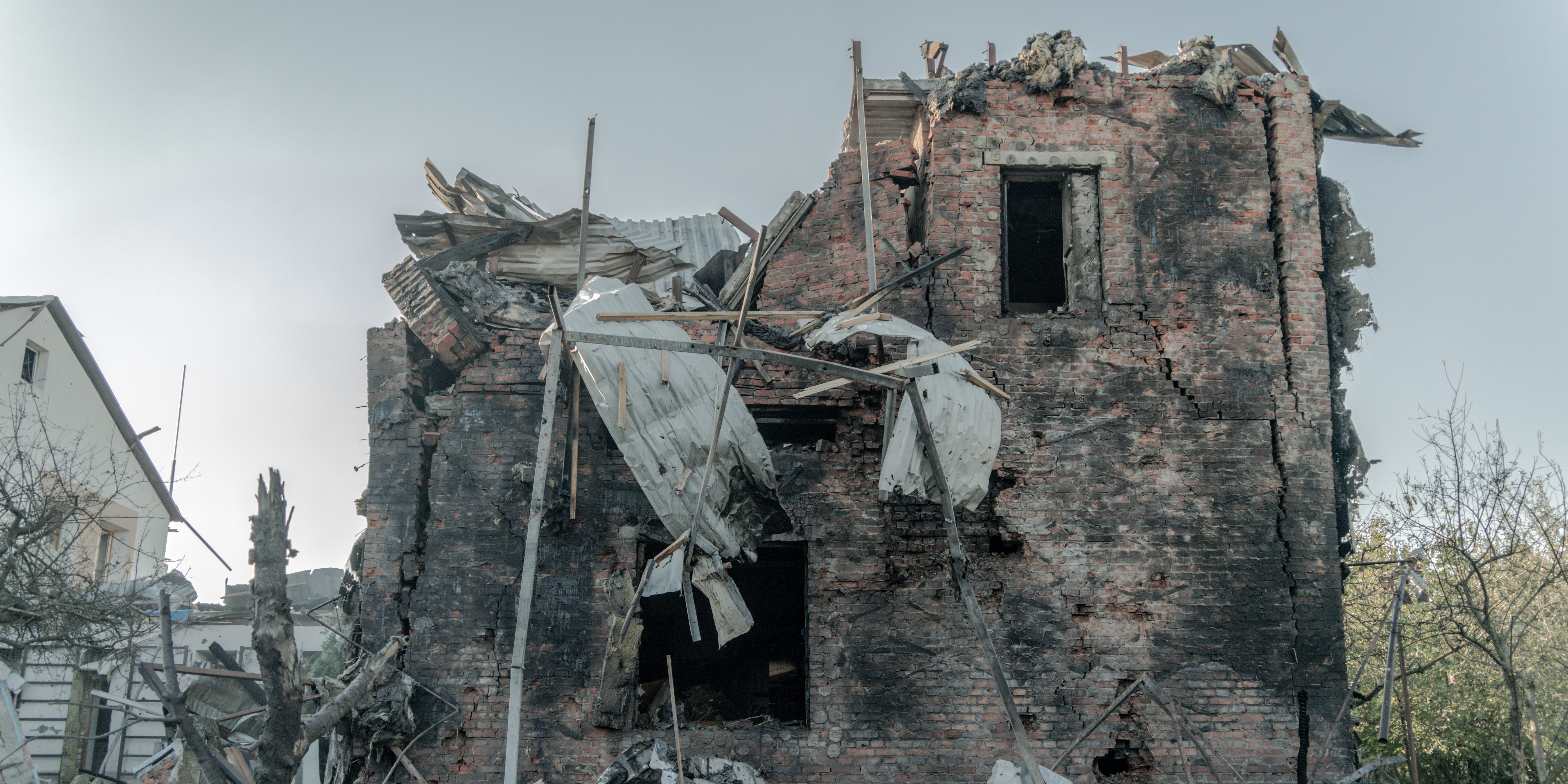 MALA DANYLIVKA, UKRAINE - SEPTEMBER 7: A general view of a destroyed private house after a Russian missile attack on September 7, 2024 in Mala Danylivka, Kharkiv Oblast, Ukraine. Russian troops attacked Kharkiv city and Mala Danylivka village in the Kharkiv district with guided missiles. In the village of Mala Danylivka, a residential building on an area of 150 square meters was on fire. 1 residential building was also destroyed, and more than 10 other houses were damaged. According to preliminary data, 5 people were injured. (Photo by Ivan Samoilov/Gwara Media/Global Images Ukraine via Getty Images)