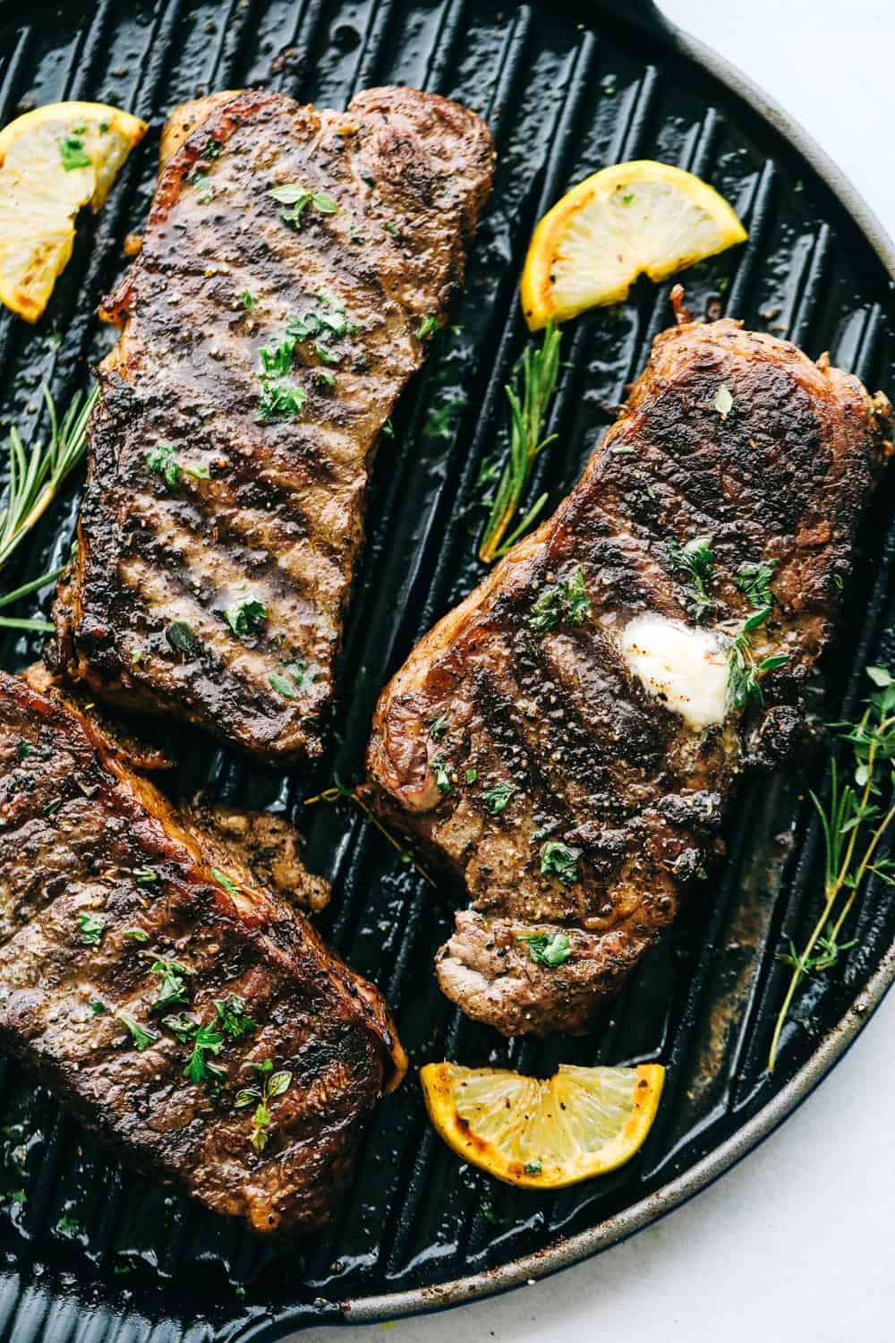 Steak on a grill.