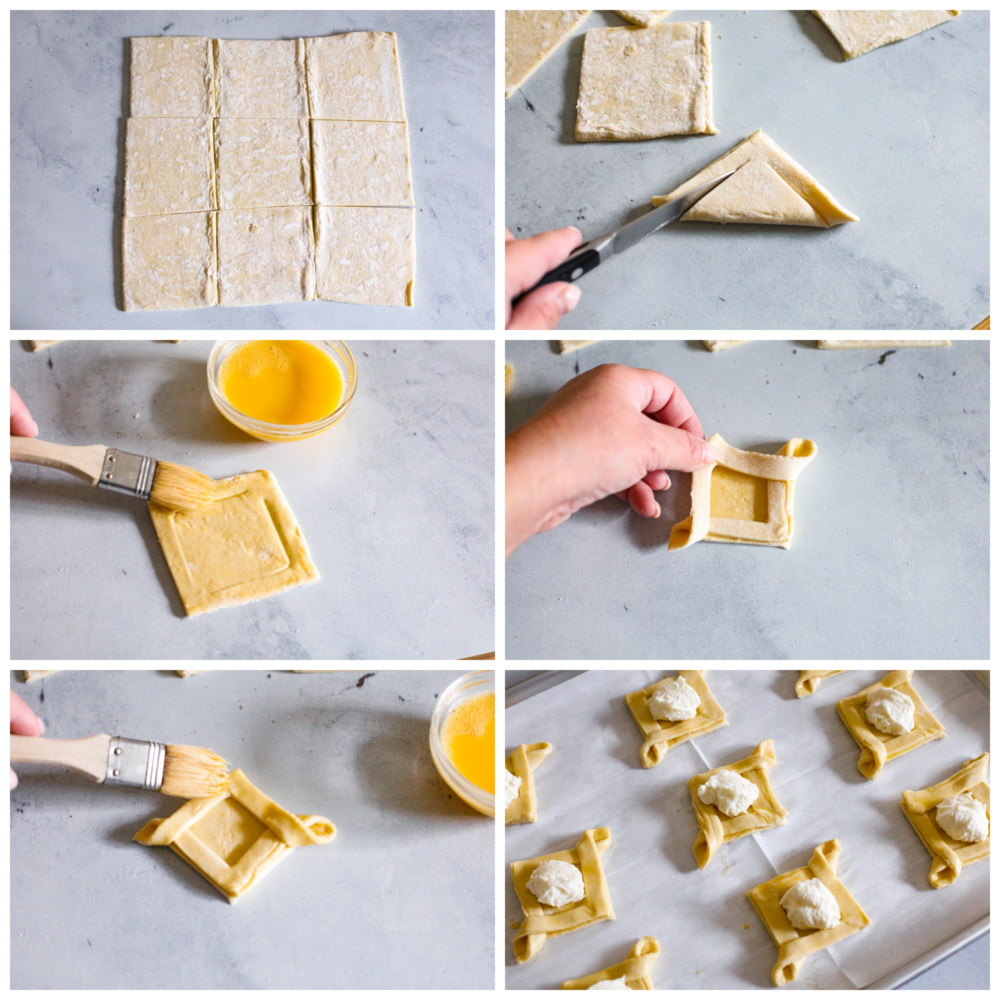 6-photo collage of cheese danishes being prepared.