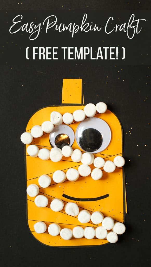 Easy Pumpkin Craft - pumpkin templte printed on orange paper with marshmallows and googly eyes glued on.