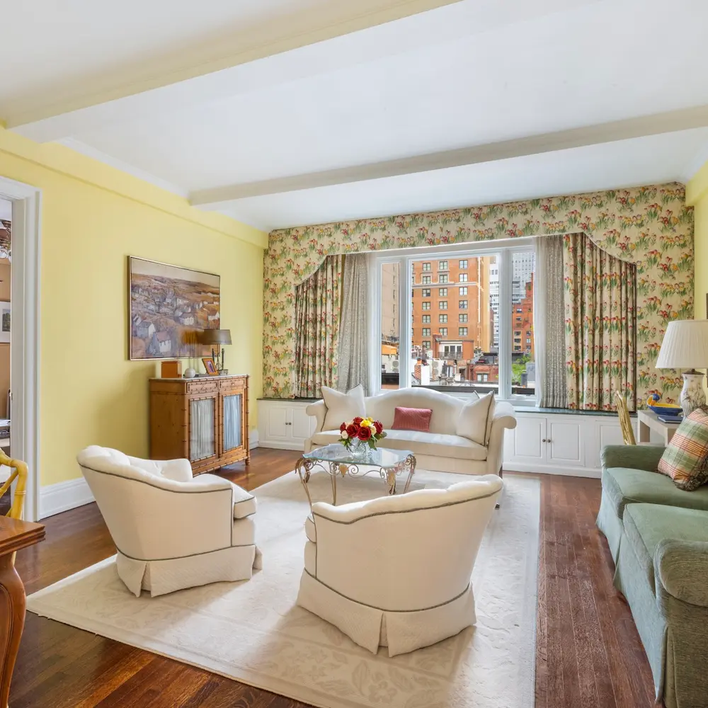 Colors, prints, and patterns give this $850K pre-war Murray Hill co-op a country cottage vibe