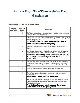 P a g e Pre reading Activity  Prediction Guide Before You Read After You Read Statement On Thanksgiving Day many Americans eat a big dinner with their families