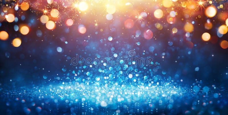 Abstract Glittering - Blue Glitter With Golden Christmas Lights