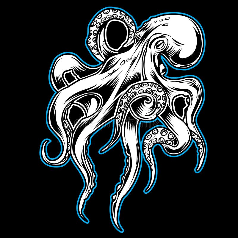 Big Octopus Drawing BlackBig Octopus Outline Blue Drawing on Black  Background Vector Illustrtion 16 Stock Vector - Illustration of tentacle,  illustrtor: 186872835