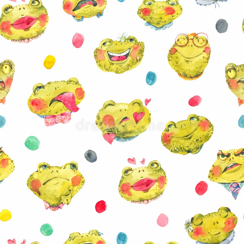 Cute Frog Seamless Pattern, Happy Faces Stock Illustration ...