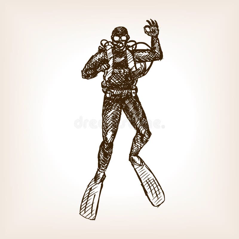 Diver sketch vector stock vector. Illustration of drawing - 72596692