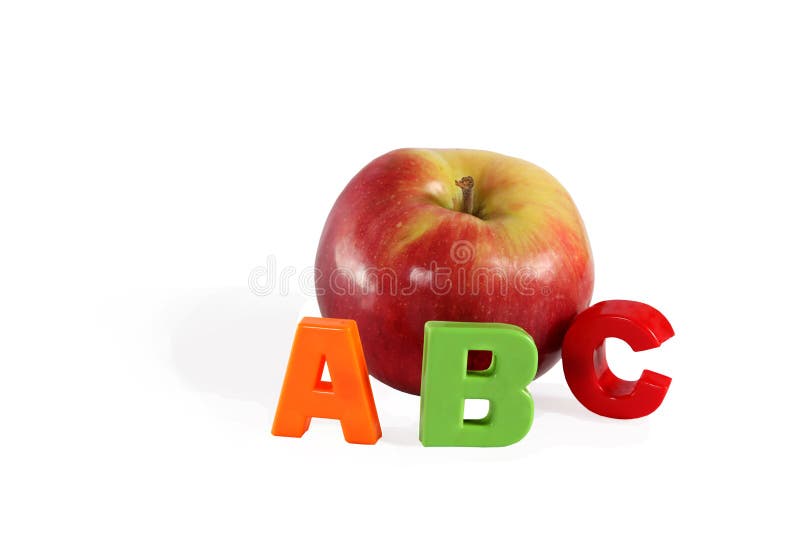 Illustrated alphabet letter A and apple.