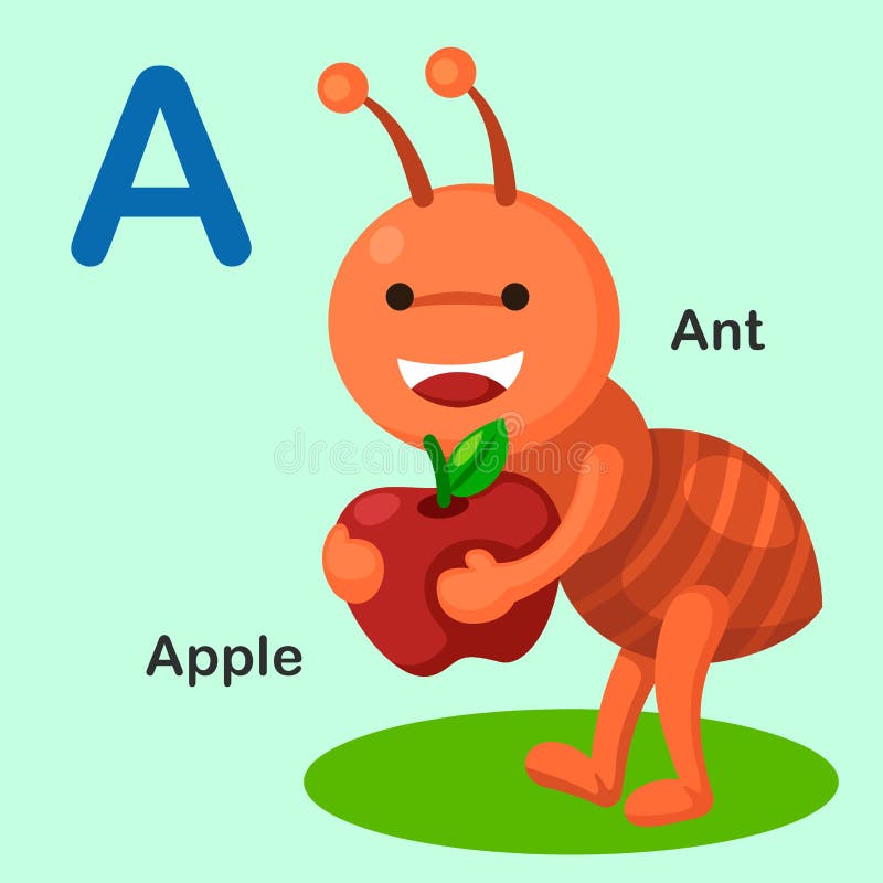 Illustration Animal Alphabet Letter A-Ant,Apple