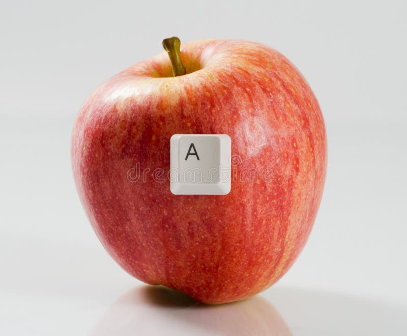 Letter A on a red apple