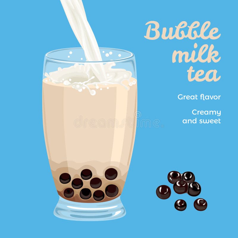 Bubble Milk Tea In Glass Isolated On Blue Background Boba Tea Brown Sugar Tapioca Pearl Milk Stock Vector Illustration Of Poster Asian 173329825