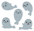 Cute cartoon grey seals set