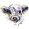 Cute watercolor calf. Baby bull illustration. cattle. farm animal.