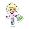 A creative sticker of a cartoon woman with bag of weed