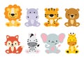 Cute Wild Safari Animals Vector Illustration