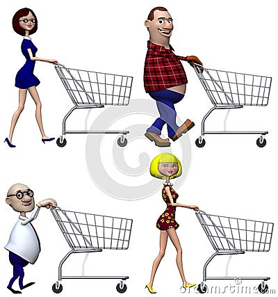 Cartoon Shoppers Shopping Cart Cartoon Illustration