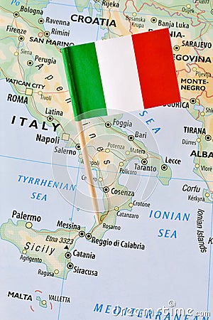 Italy flag on map Stock Photo