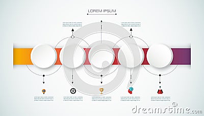 Vector infographic timeline with 3D paper label, integrated circles background Vector Illustration