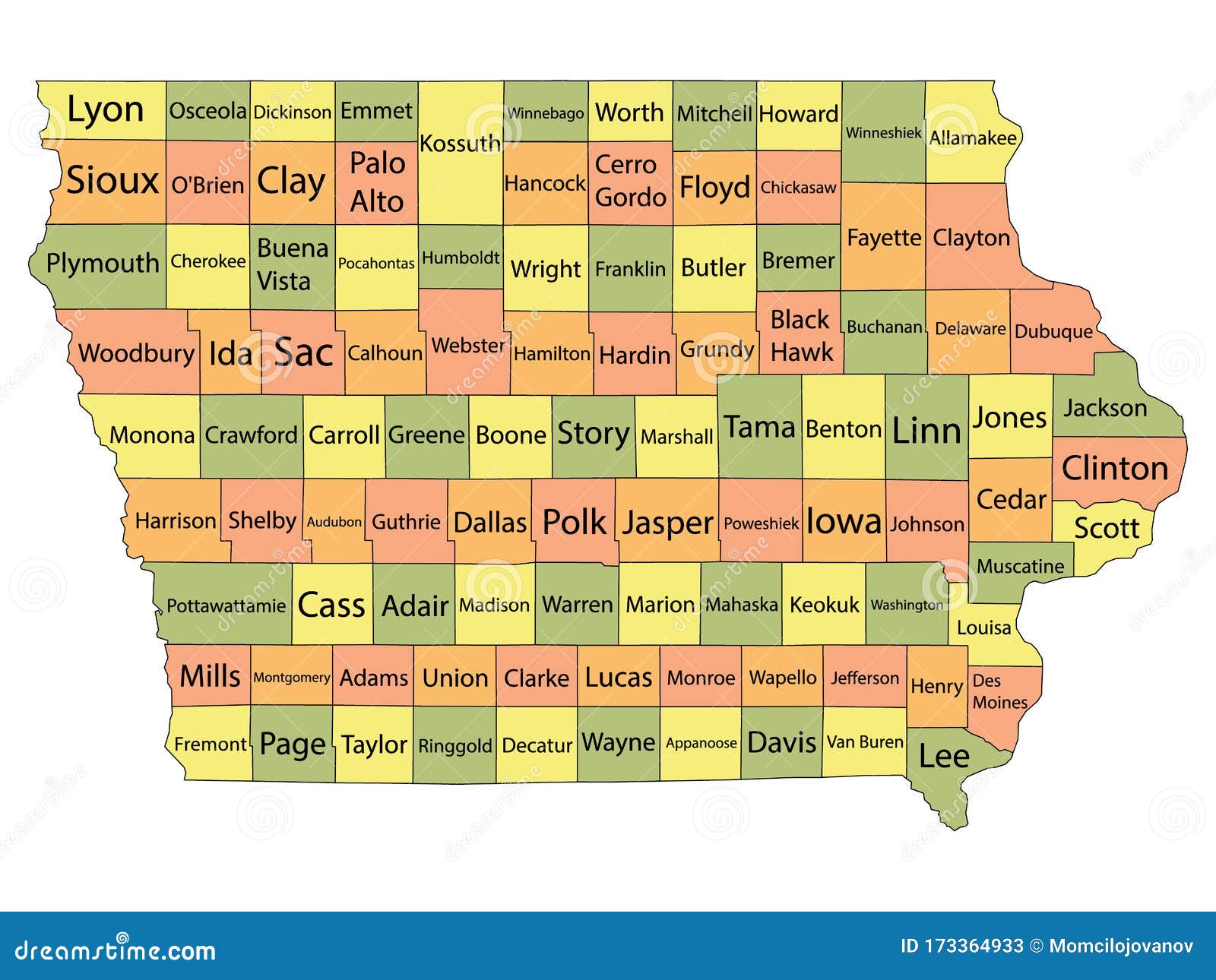 Iowa County Map stock vector. Illustration of state - 173364933