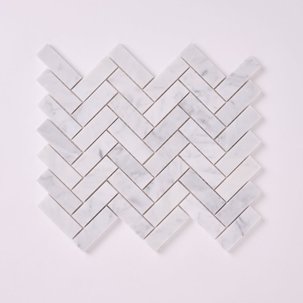 Carrara White Herringbone 1X3  Mosaic Polished/Honed