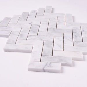 Carrara White Herringbone 1X3  Mosaic Polished/Honed