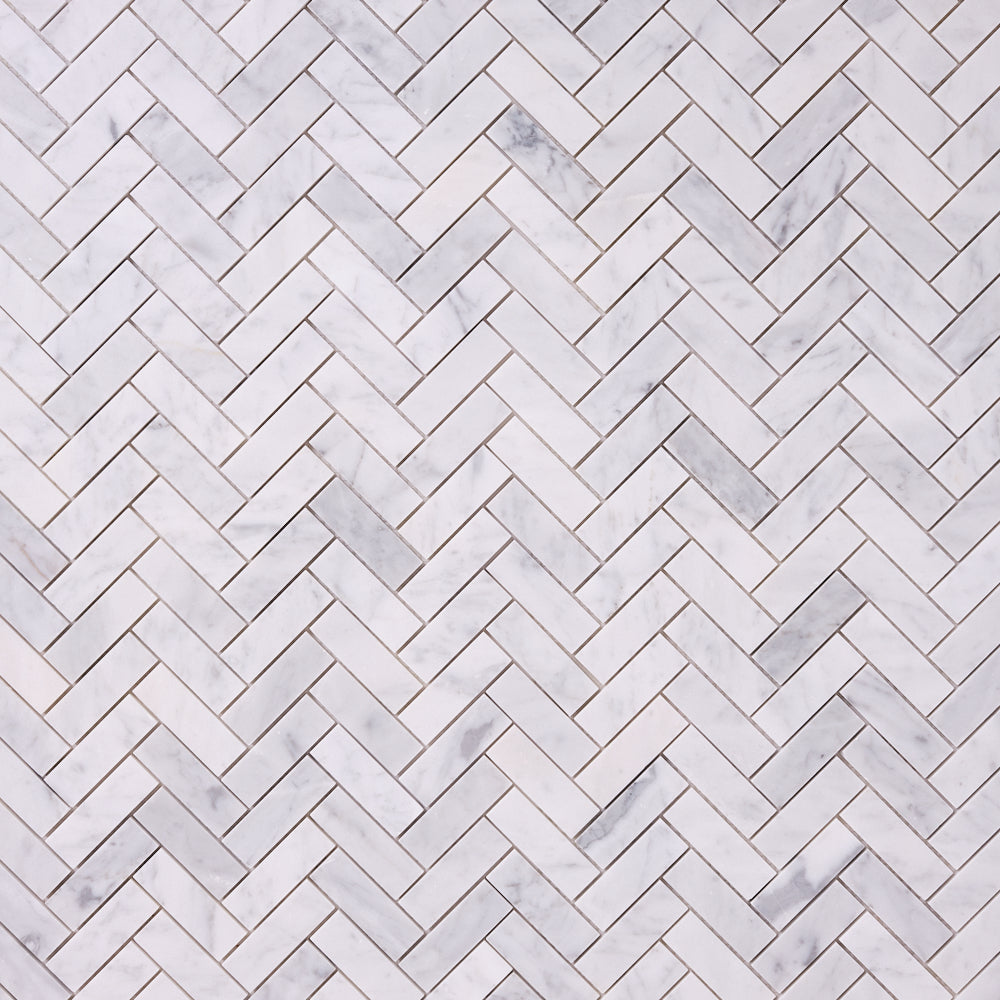 Carrara White Herringbone 1X3  Mosaic Polished/Honed