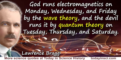 Lawrence Bragg quote: God runs electromagnetics on Monday, Wednesday, and Friday by the wave theory, and the devil runs it by qu