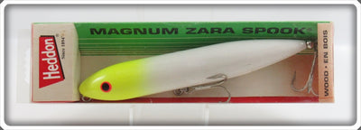 Heddon White & Chartreuse Wood Magnum Zara Spook Lure In Box