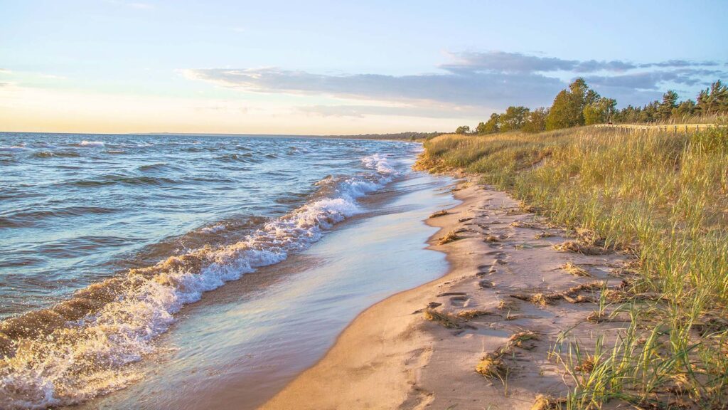 waves lapping on beach at Lake Michigan