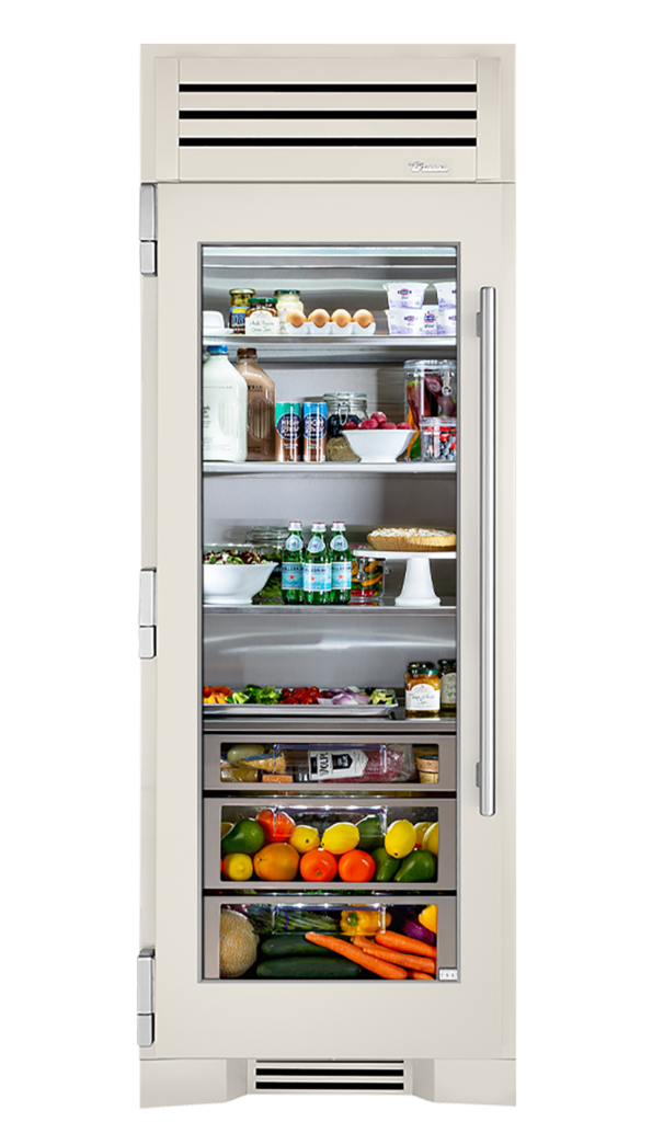 30" Glass Door Refrigerator Column in Antique White