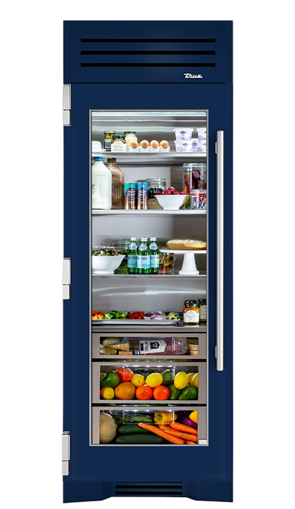 30" Glass Door Refrigerator Column in Cobalt