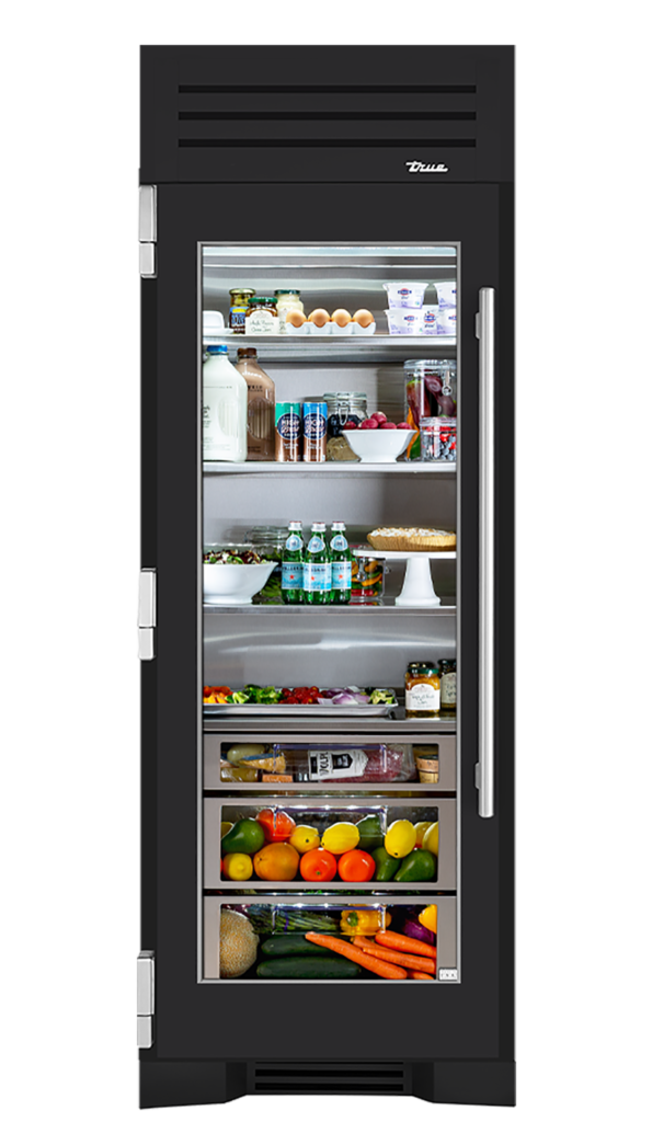 30" Glass Door Refrigerator Column in Matte Black