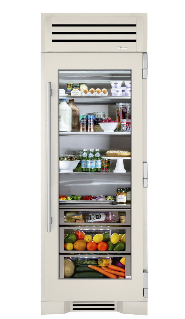 30" Glass Door Refrigerator Column in Antique White