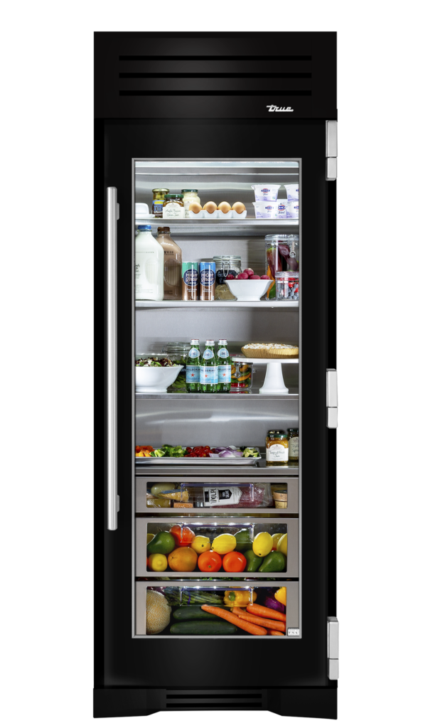 30" Glass Door Refrigerator Column in Gloss Black