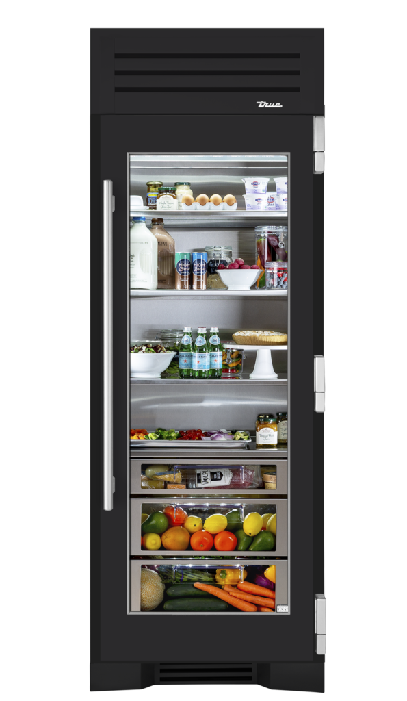 30" Glass Door Refrigerator Column in Matte Black