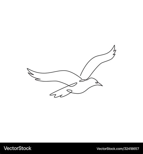 One single line drawing wild seagull Royalty Free Vector