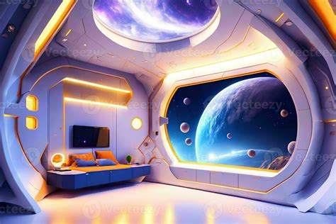 futuristic hard surface interior design of spaceship bedroom, generative art by A.I. 23280920 ...