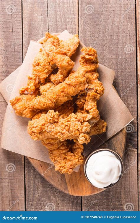 Crispy Fried Chicken Breast Strips with Sauce Stock Photo - Image of ketchup, meat: 287248748