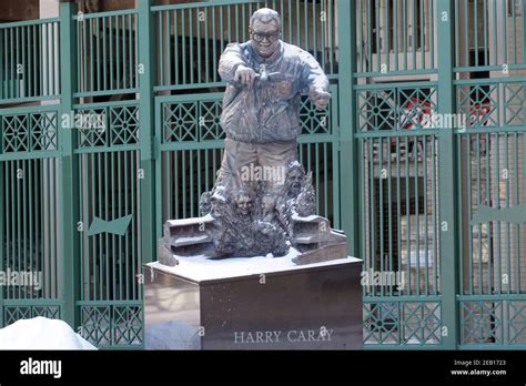 A statue of former Chicago Cubs public address announcer Harry Caray at Wrigley Field, Sunday ...