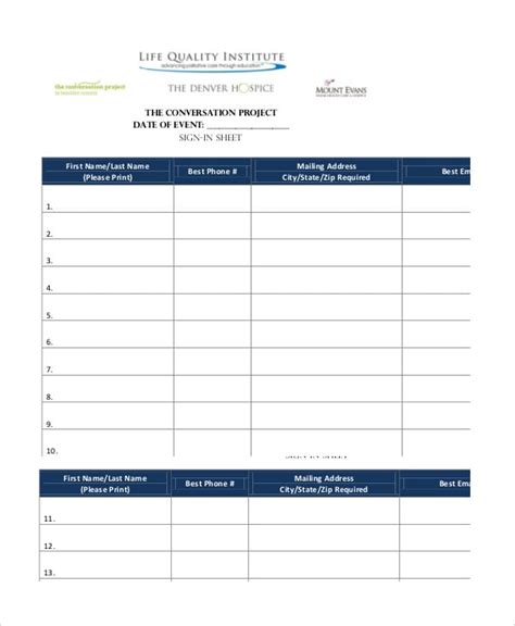 Event Sign In Sheet Template - 17+ Free Word, PDF Documents Download