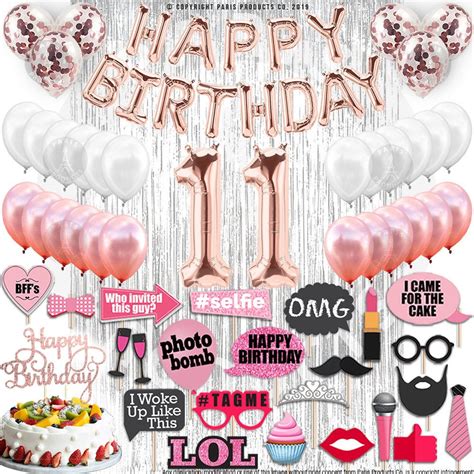 11th Birthday Decorations Party Supplies, Rose Gold Party Decoration Banner and Balloons, Photo ...