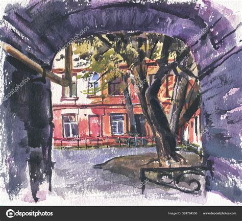 City Landscape Sketch Watercolor Hand Drawn Illustration — Stock Photo © tiff20 #324764556