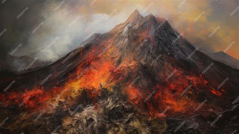 Premium AI Image | Volcano Oil Painting With Layered Texture